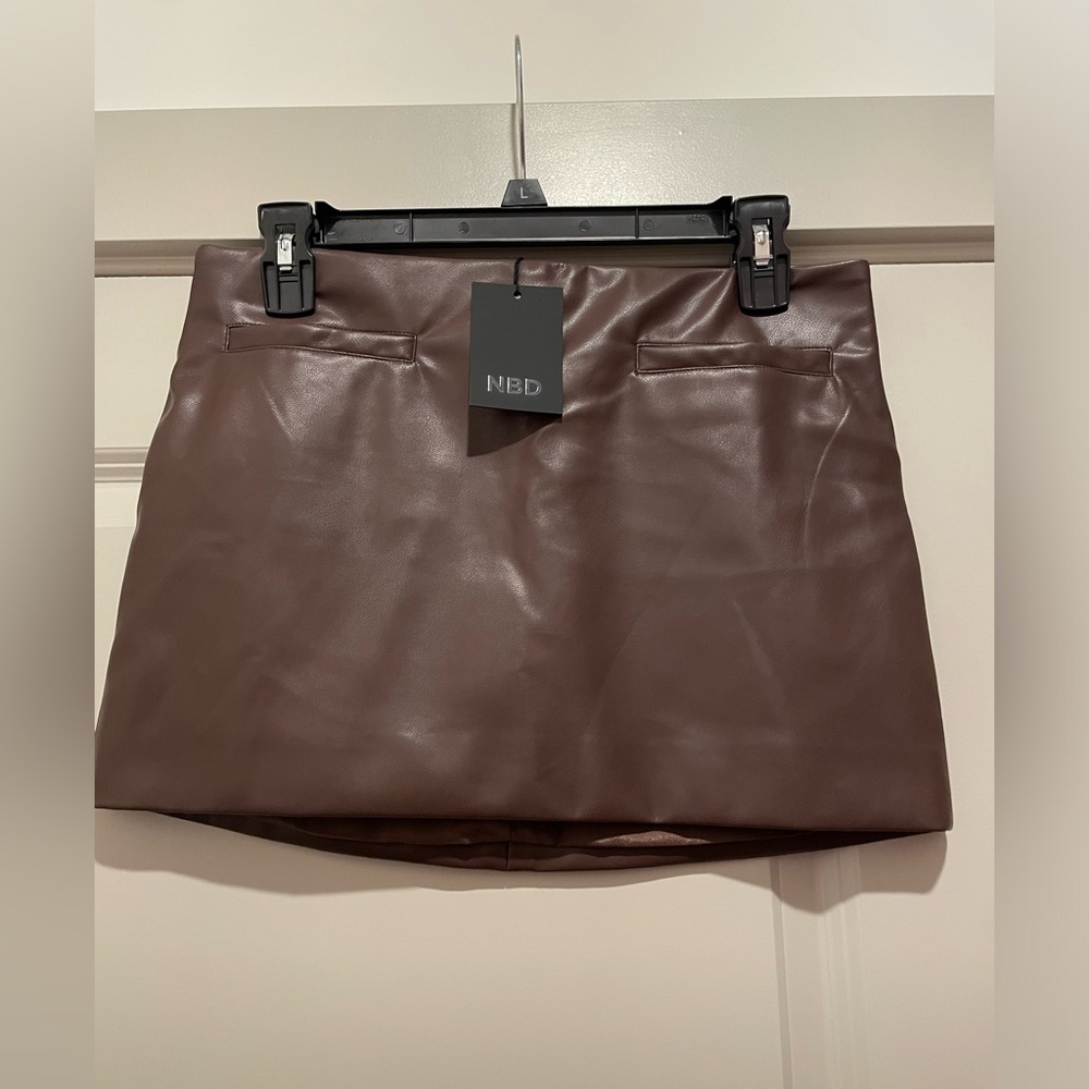 NBD Brown Leather Skirt from Revolve